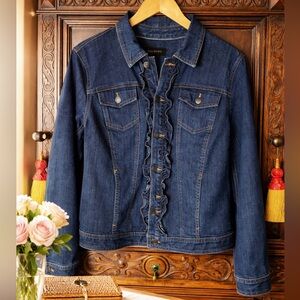 ✨ Talbots Classic indigo ruffle front  Denim Jacket – Fits Like a Medium